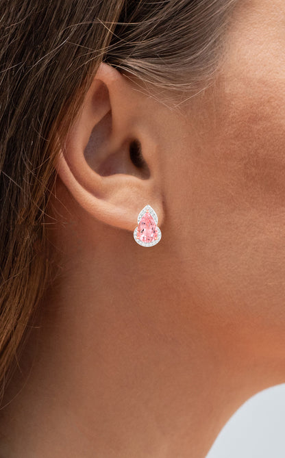 Morganite Stud Earrings Diamond Settings 2.35 Carats 14K Rose Gold