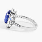 Blue Sapphire Ring With Diamonds 4.8 Carats 18K White Gold
