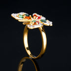 Natural Multicolor Tourmaline Butterfly Ring 1.39 Carats Gold Plated Silver