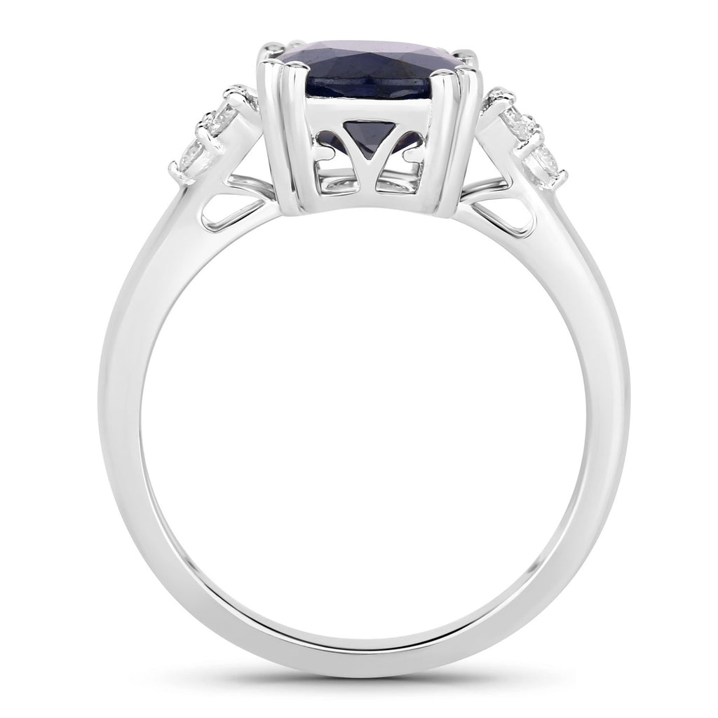 Blue Sapphire Ring With Diamonds 4.46 Carats 14K White Gold