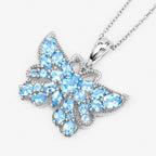 Swiss Blue Topaz Butterfly Pendant 4.74 Carats Sterling Silver