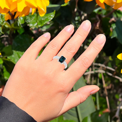 Natural Green Tourmaline Ring With Diamonds 1.88 Carats 14K White Gold
