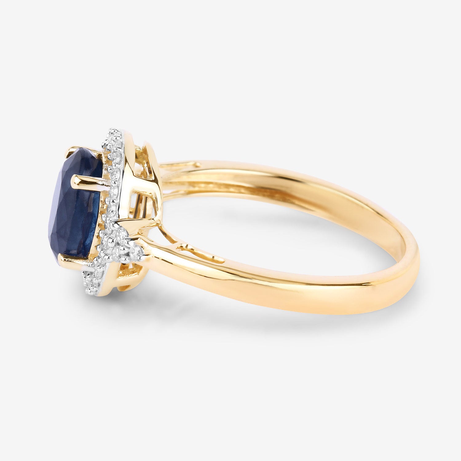Blue Sapphire Ring With Diamonds 1.66 Carats 14K Yellow Gold