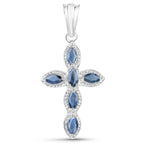 Blue Sapphire Cross Pendant 0.88 Carats Sterling Silver