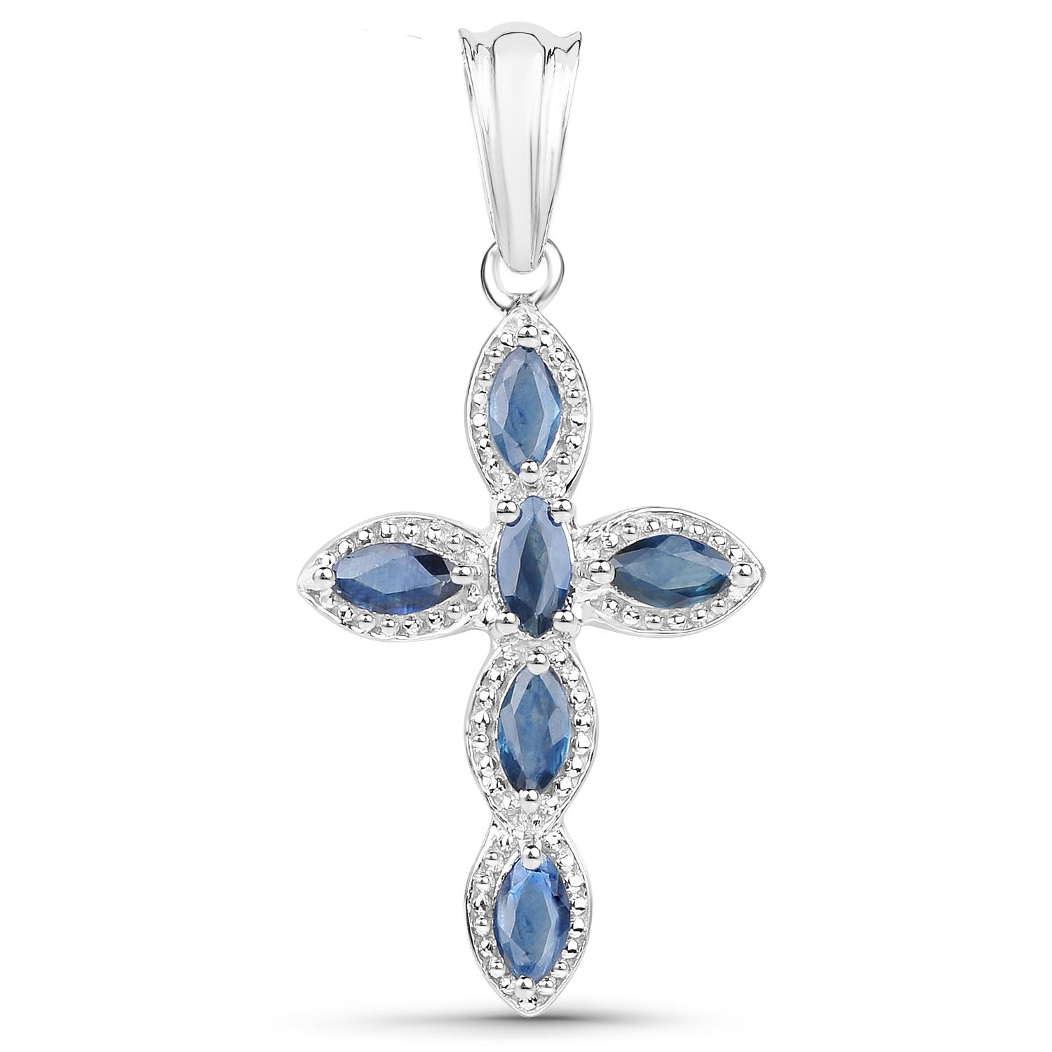 Blue Sapphire Cross Pendant 0.88 Carats Sterling Silver