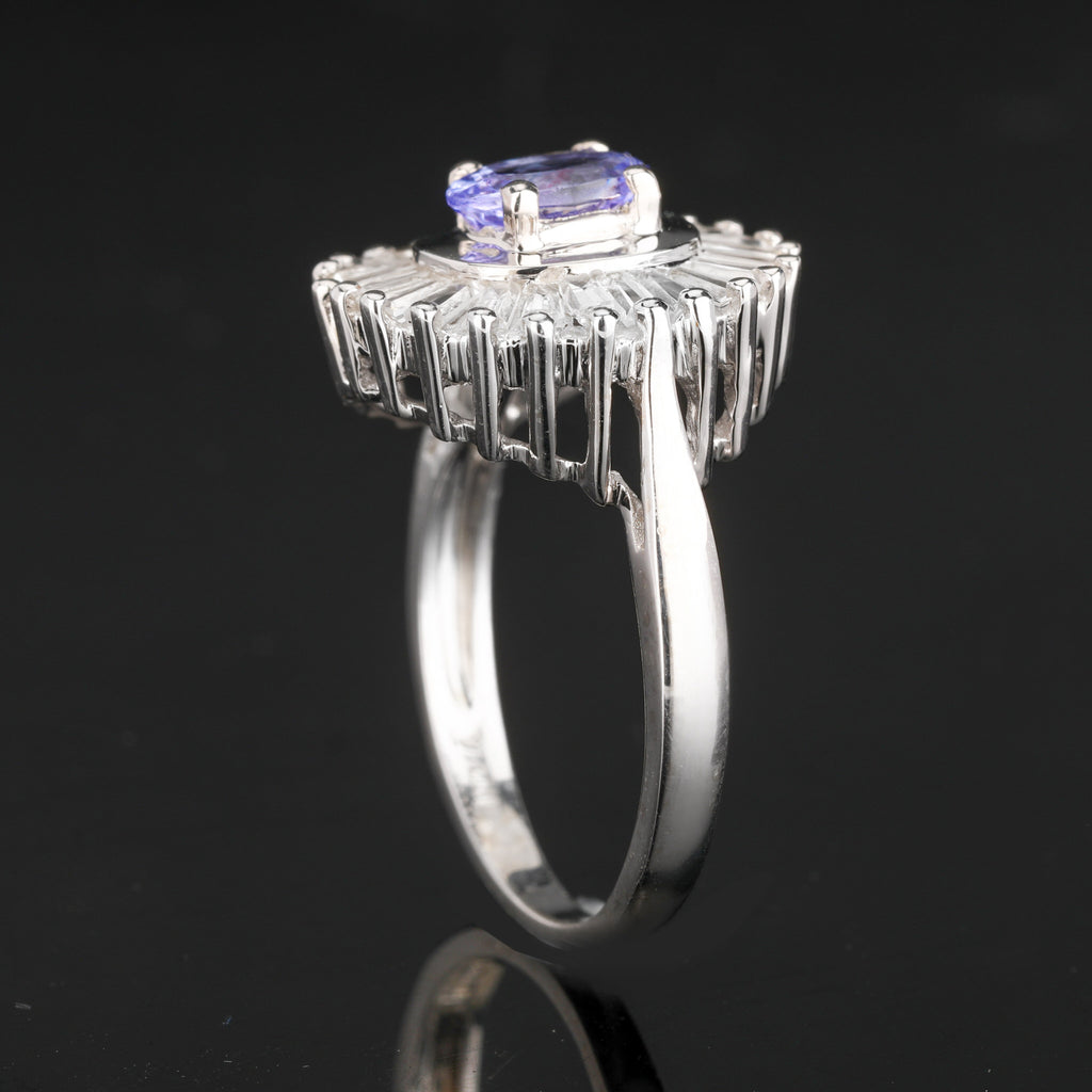Natural Tanzanite Ring With White Topaz 2.19 Carats Sterling Silver