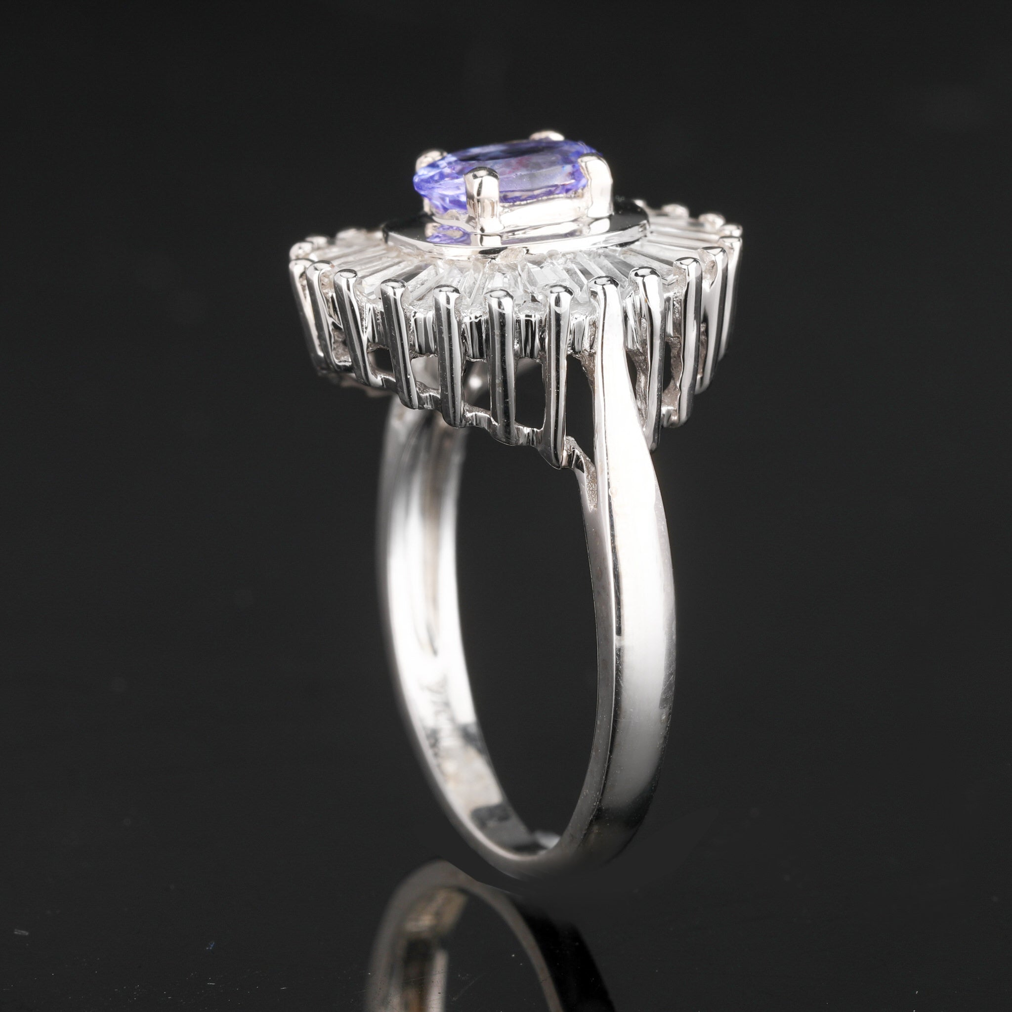 Natural Tanzanite Ring With White Topaz 2.19 Carats Sterling Silver