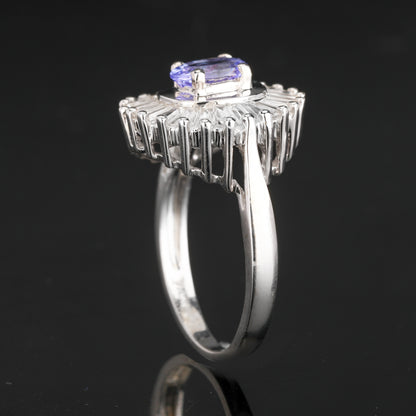 Natural Tanzanite Ring With White Topaz 2.19 Carats Sterling Silver