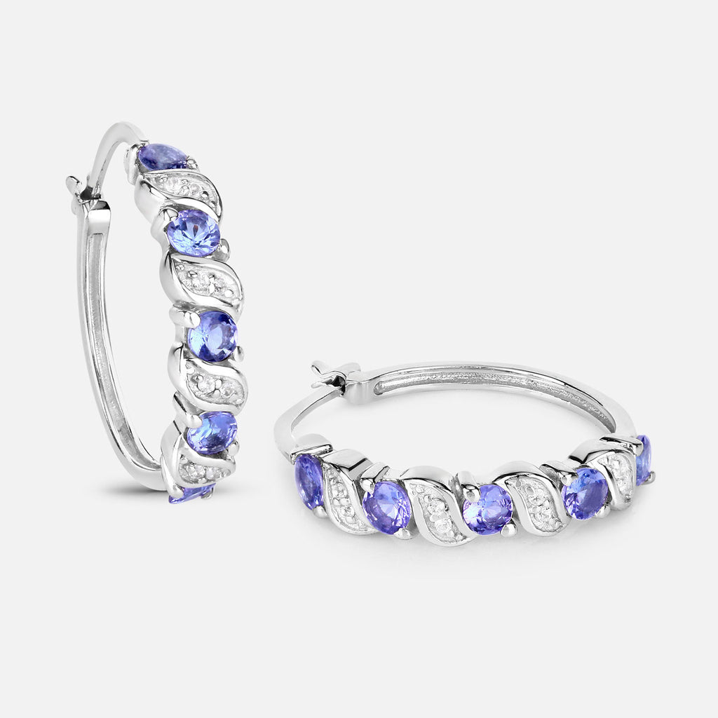 Tanzanite Hoop Earrings With White Topaz 1.04 Carats Sterling Silver
