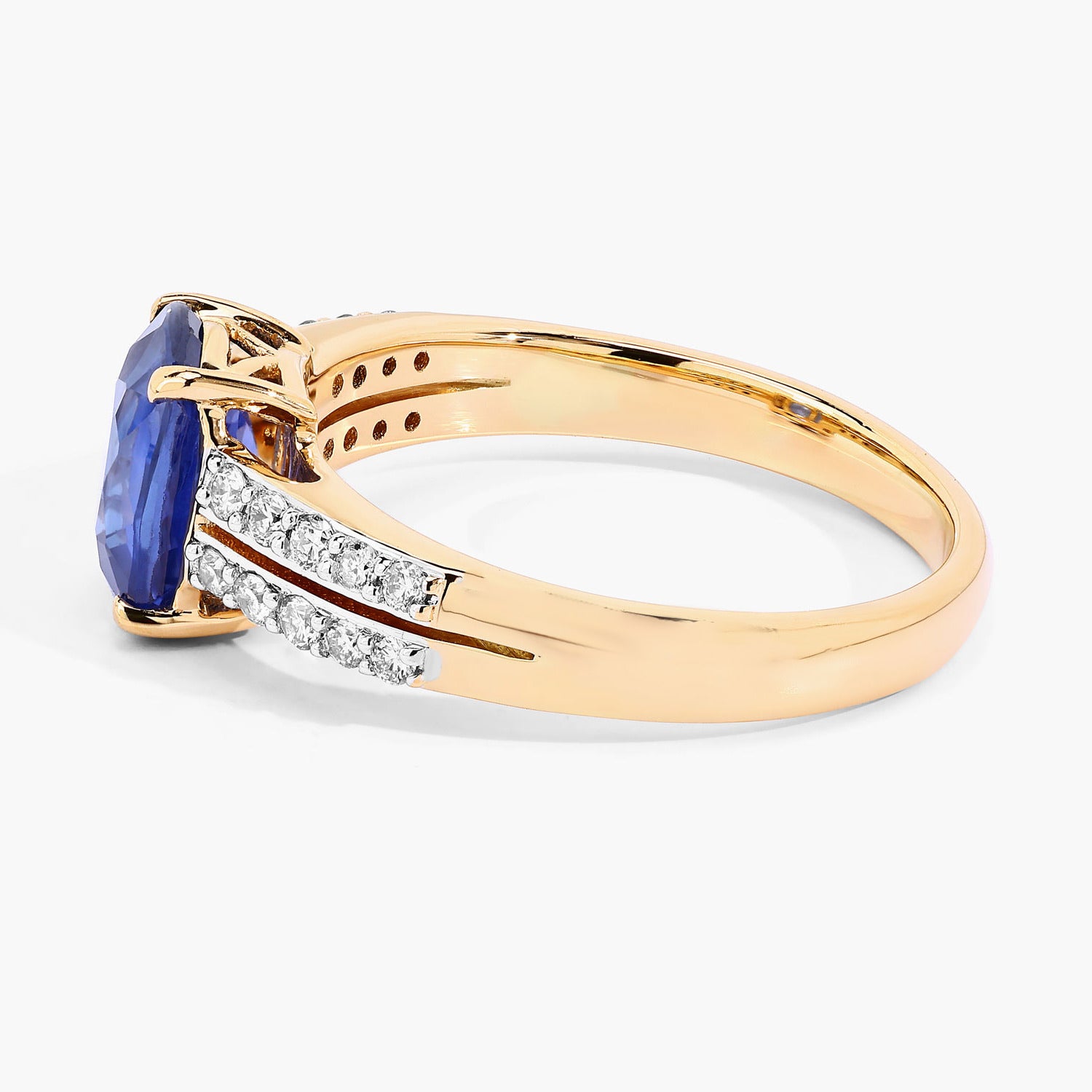 Blue Sapphire Ring With Diamonds 2.5 Carats 18K Yellow Gold