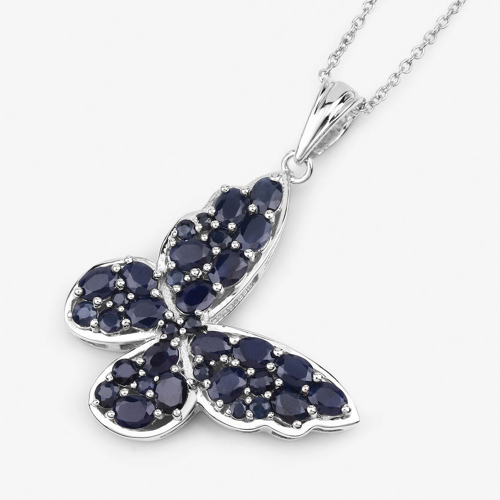 Blue Sapphire Butterfly Pendant 4.32 Carats Sterling Silver