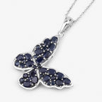 Blue Sapphire Butterfly Pendant 4.32 Carats Sterling Silver