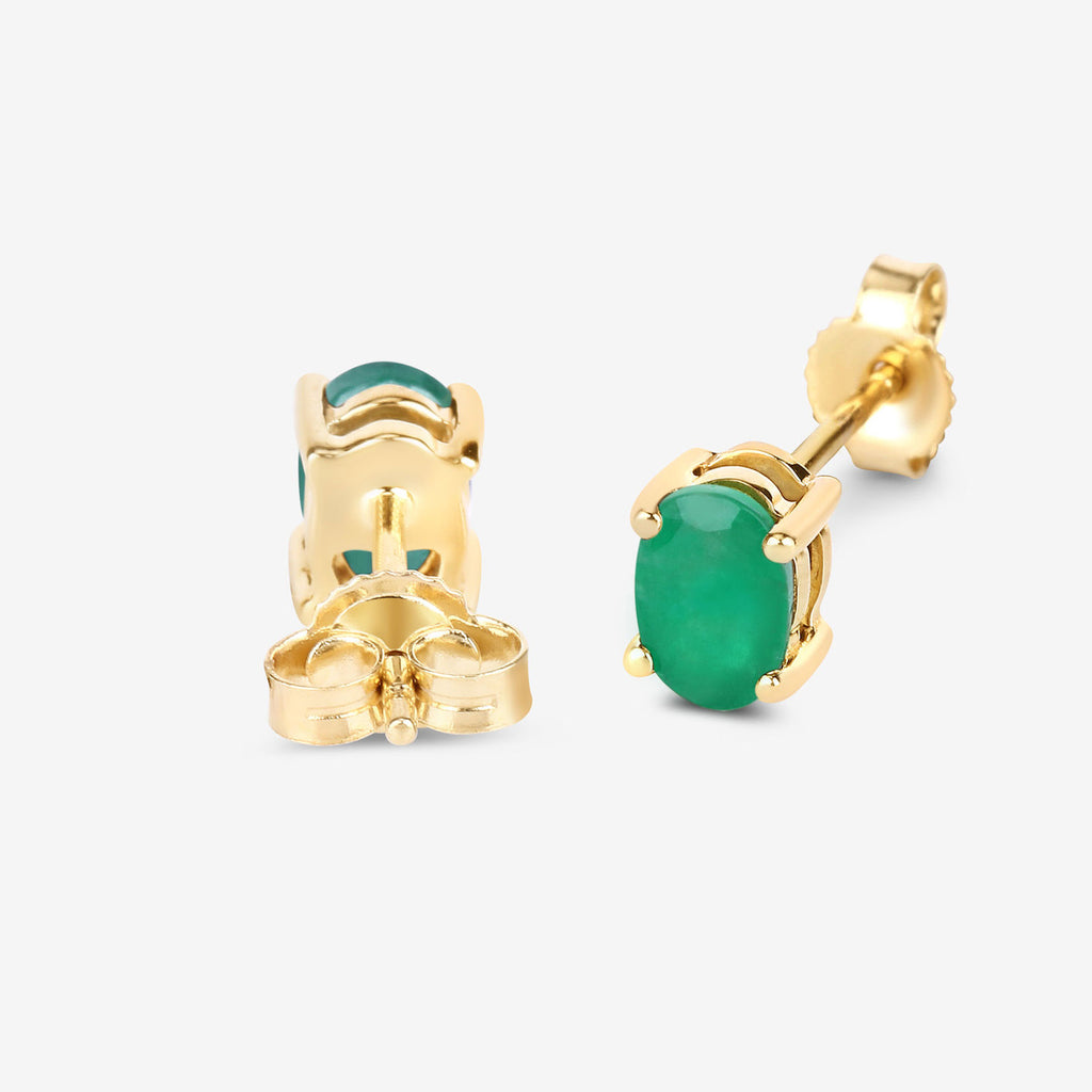 Zambian Emerald Stud Earrings 0.86 Carats 10K Yellow Gold
