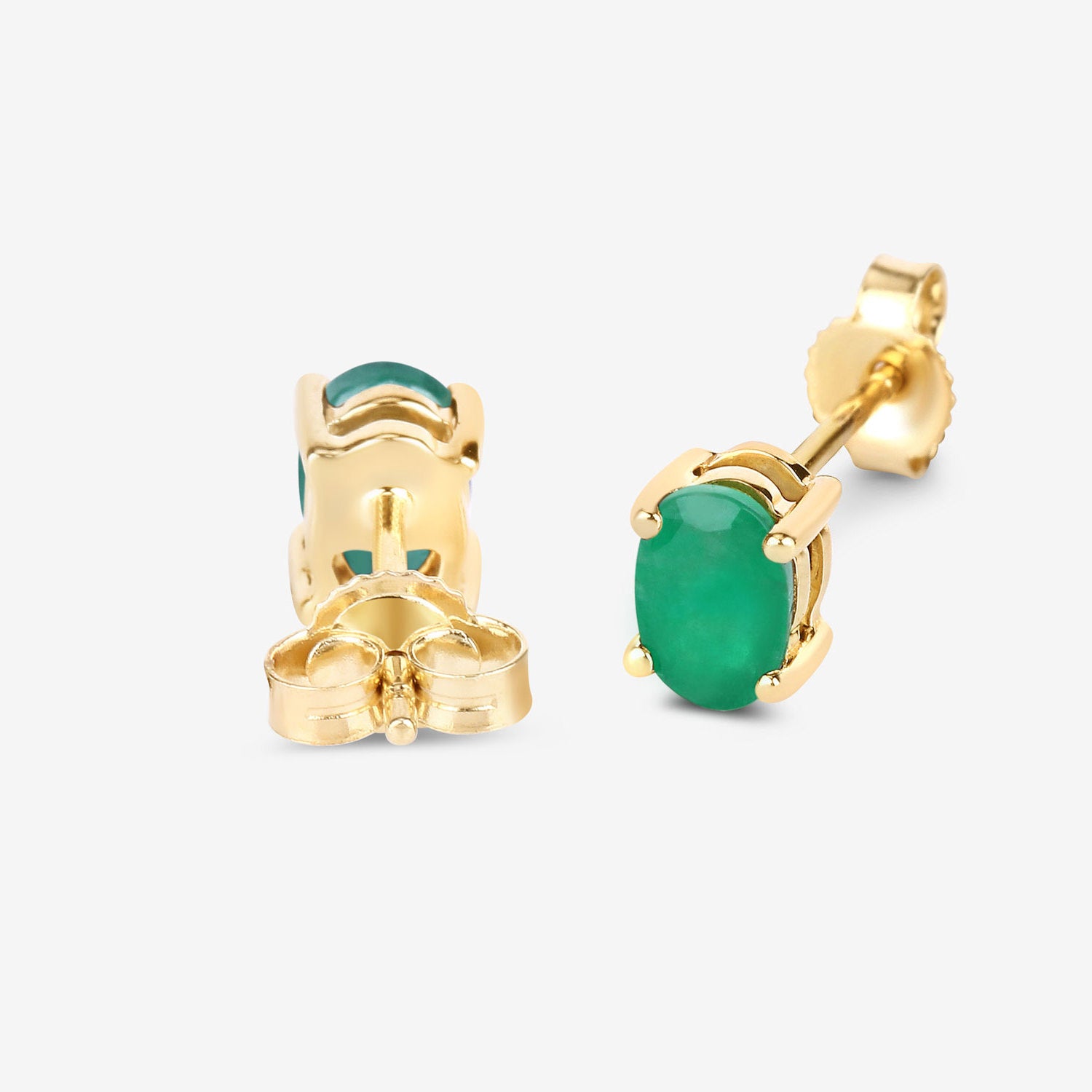 Zambian Emerald Stud Earrings 0.86 Carats 10K Yellow Gold
