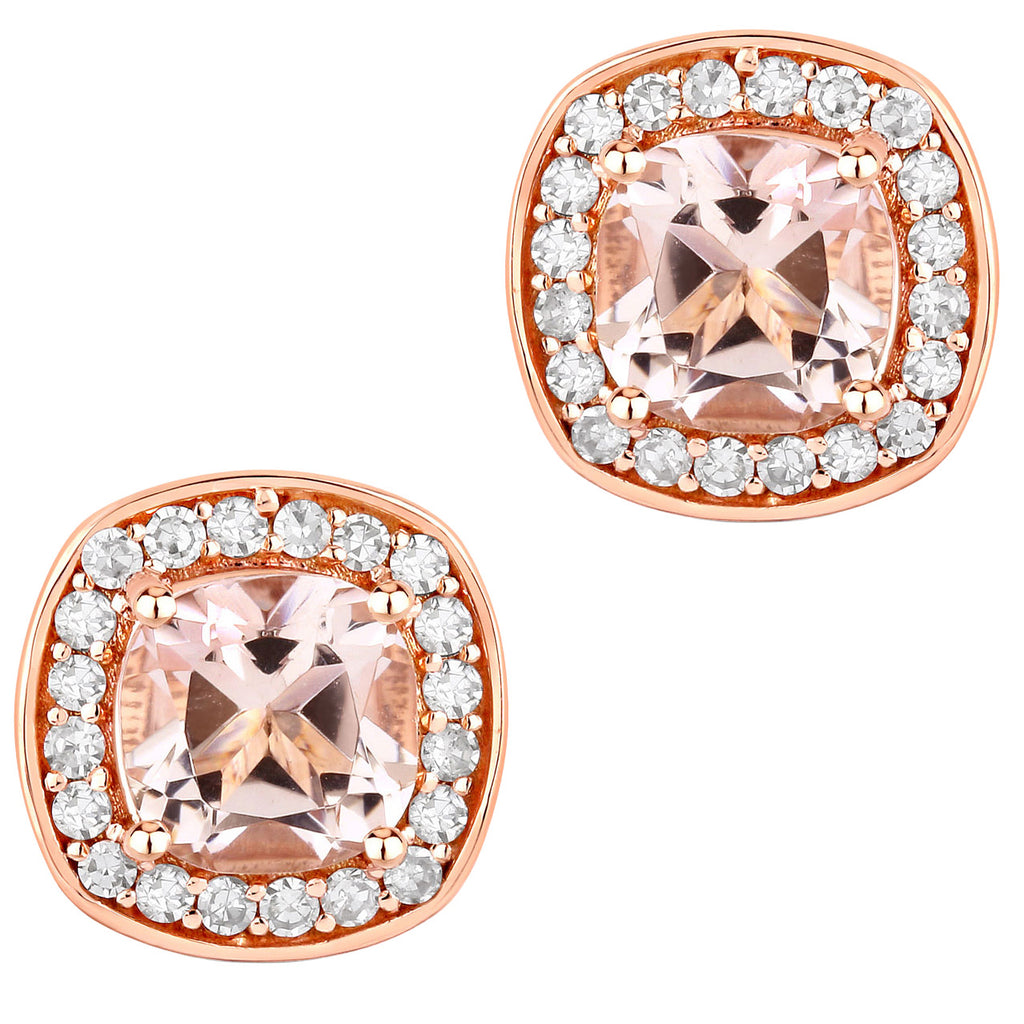 Morganite Stud Earrings With Diamonds 1.64 Carats 14K Rose Gold
