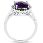 Amethyst Ring With Black and White Diamonds 4.48 Carats Sterling Silver
