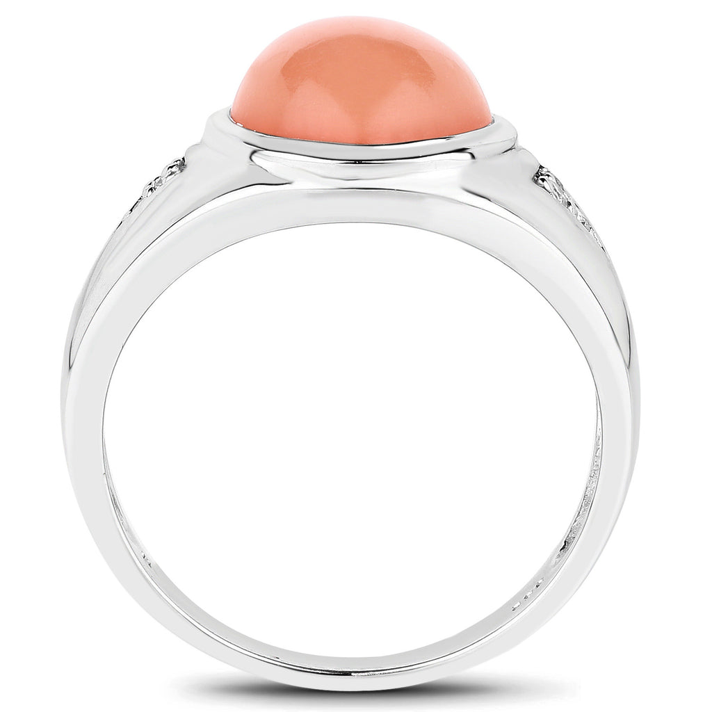 Peach Moonstone Ring With White Topaz 6.56 Carats Sterling Silver
