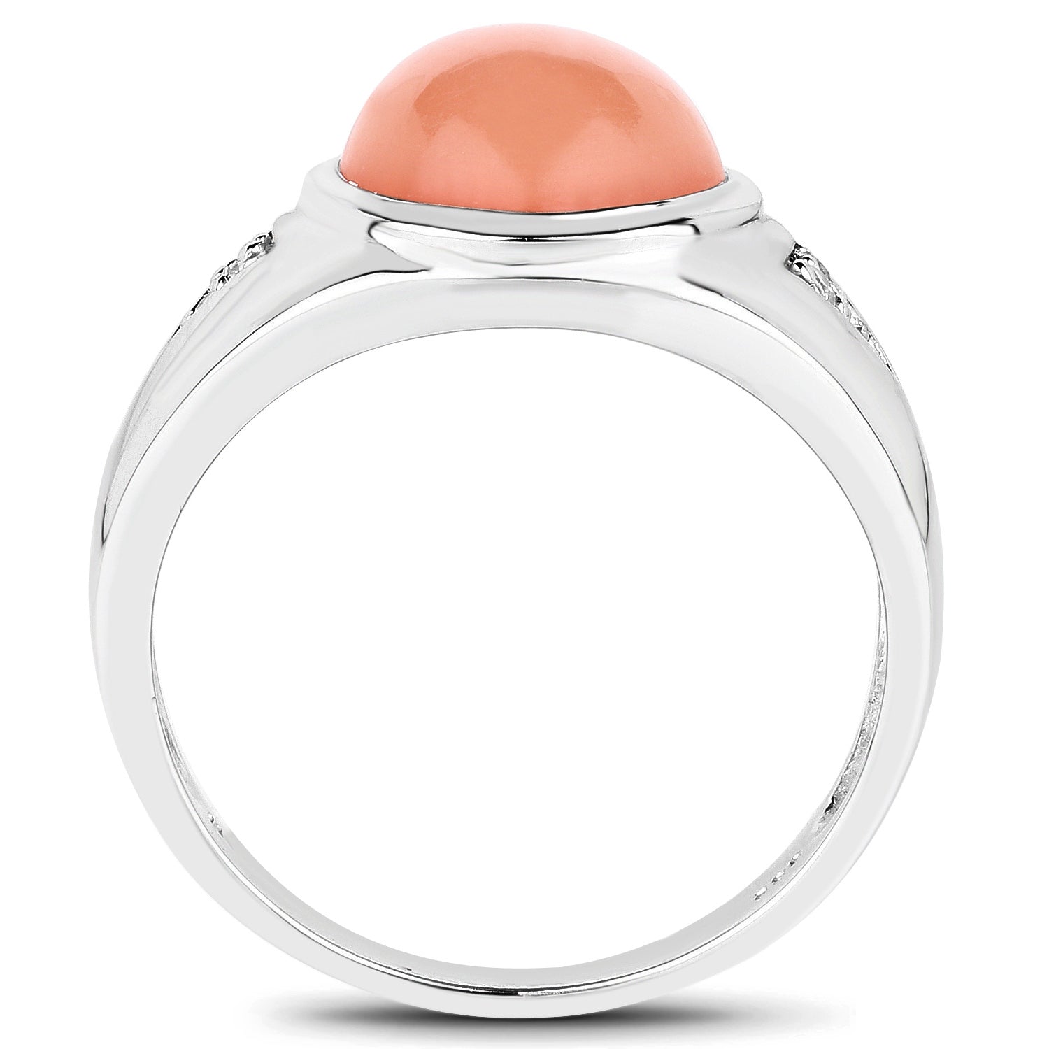 Peach Moonstone Ring With White Topaz 6.56 Carats Sterling Silver