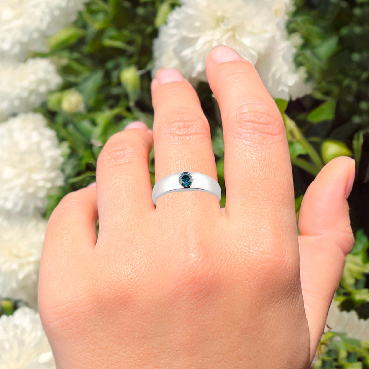 Blue Diamond Ring 0.33 Carats 9K White Gold
