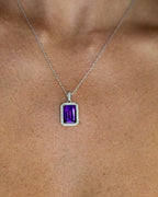 Amethyst Pendant Necklace Diamond Halo 5.34 Carats Sterling Silver