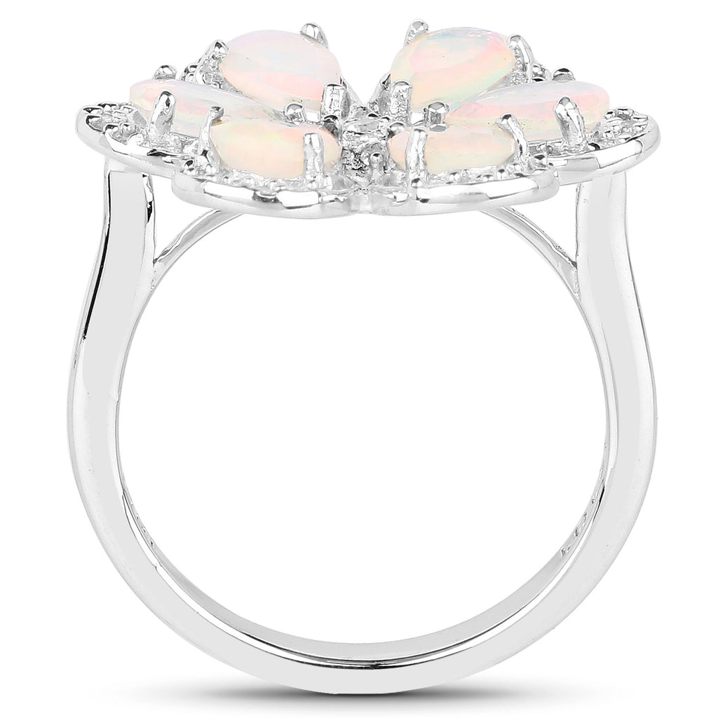 Ethiopian Opal Ring With White Topaz 1.68 Carats Sterling Silver