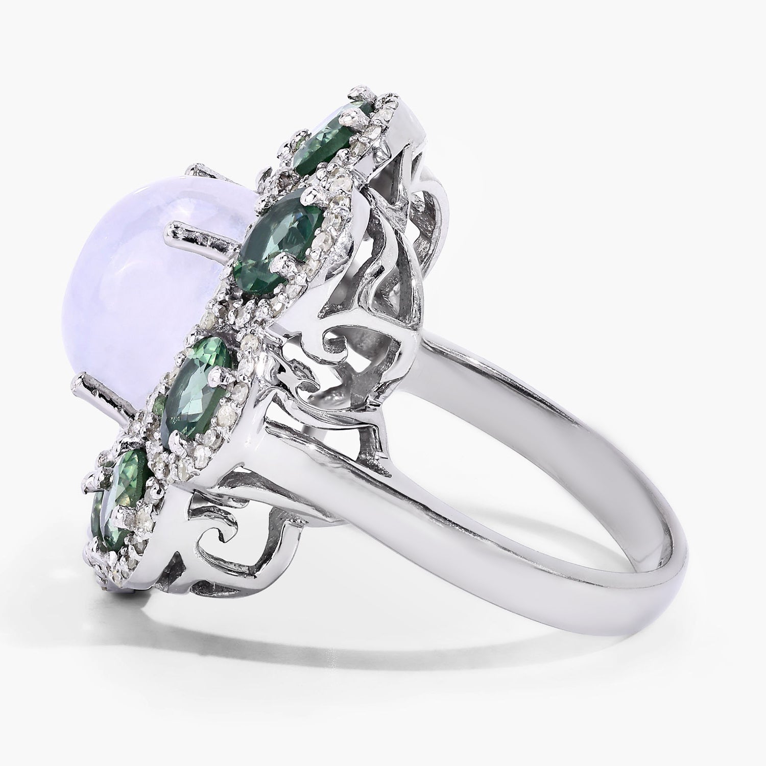 Moonstone Ring With Green Amethyst 8.58 Carats Sterling Silver