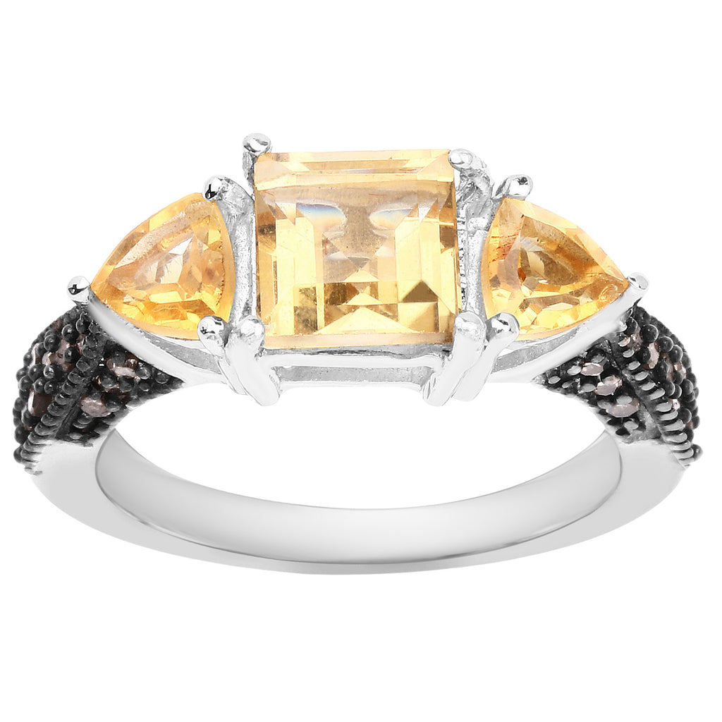 Citrine Ring With Champagne Diamonds 2.64 Carats Sterling Silver
