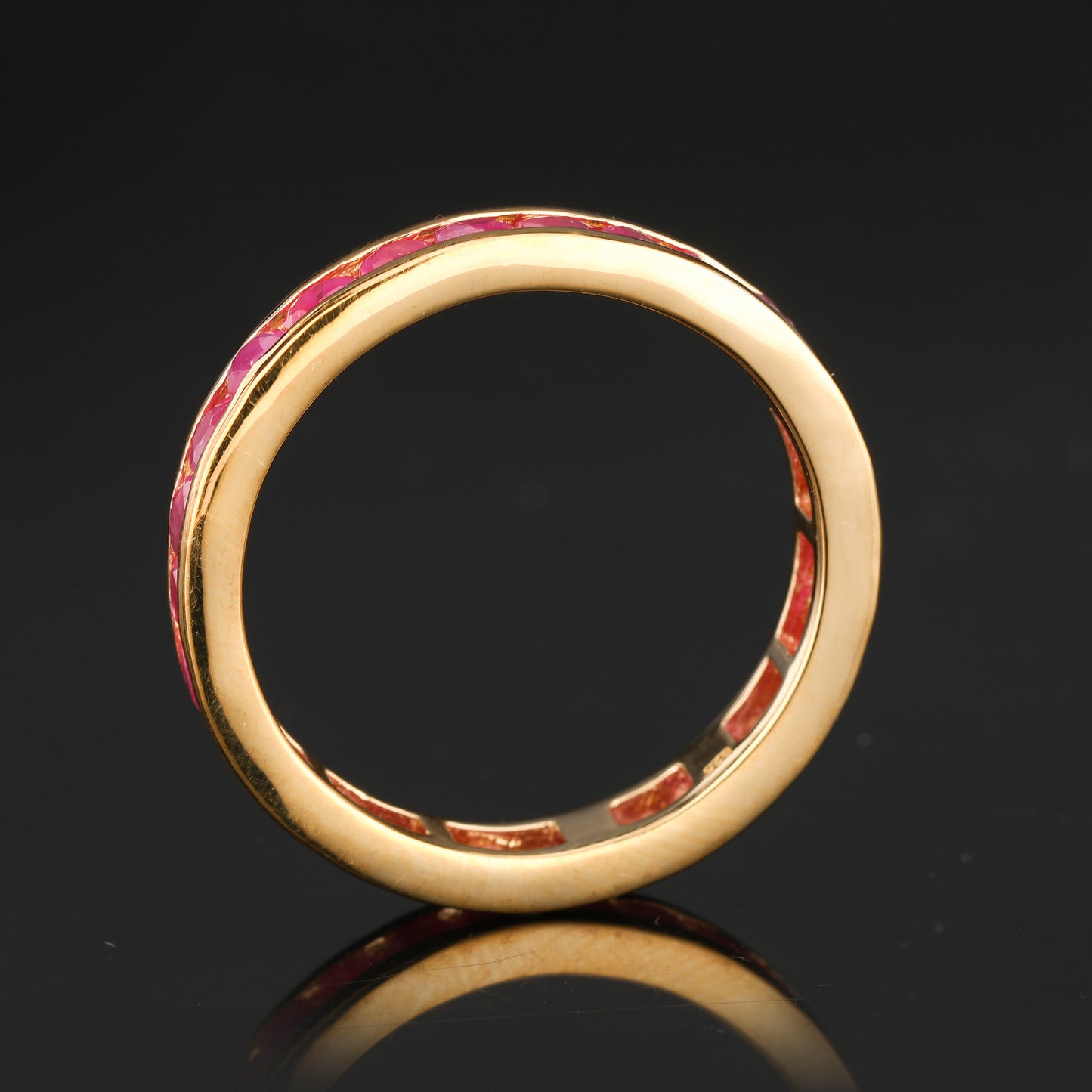 Natural Ruby Eternity Band Ring 2.86 Carats Gold Plated Silver
