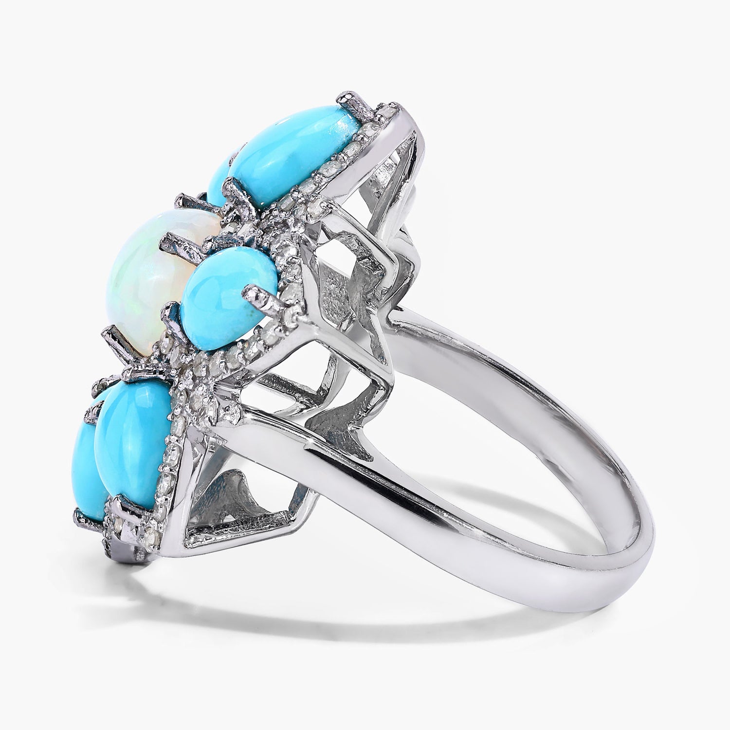 Ethiopian Opal Ring With Turquoise 5.88 Carats Sterling Silver