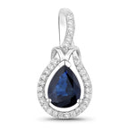 Blue Sapphire Knot Pendant With Diamonds 1.44 Carats 14K White Gold