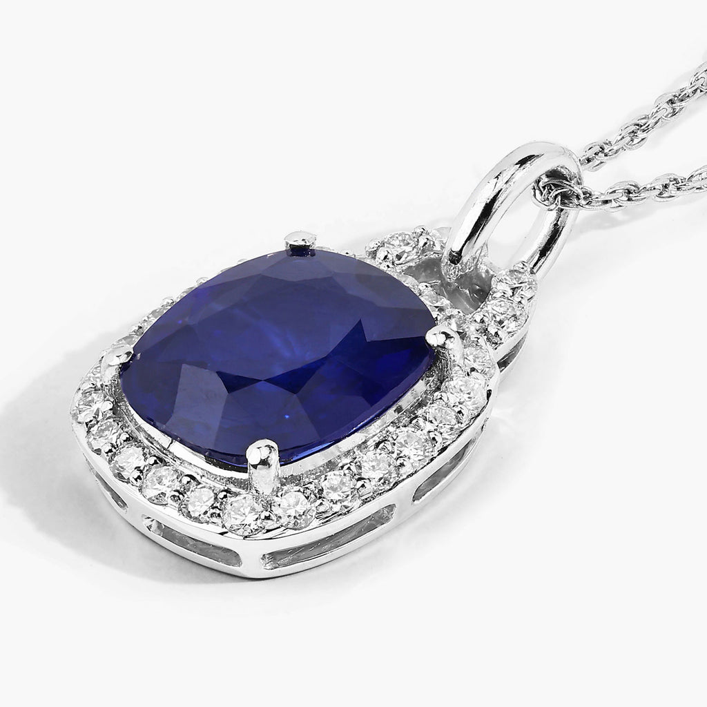 Blue Sapphire Pendant With Diamonds 2.16 Carats 18K White Gold