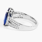Blue Sapphire Ring With Diamonds 3.4 Carats 18K White Gold