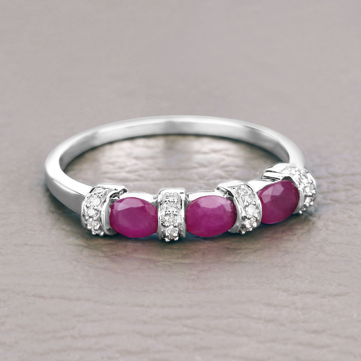 Ruby Ring With Diamonds 0.7 Carats 14K White Gold