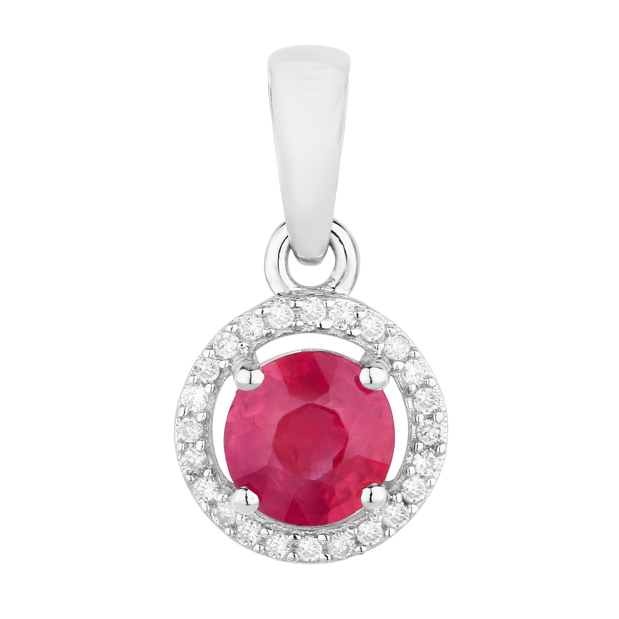 Ruby Pendant With Diamonds 0.6 Carats 14K White Gold