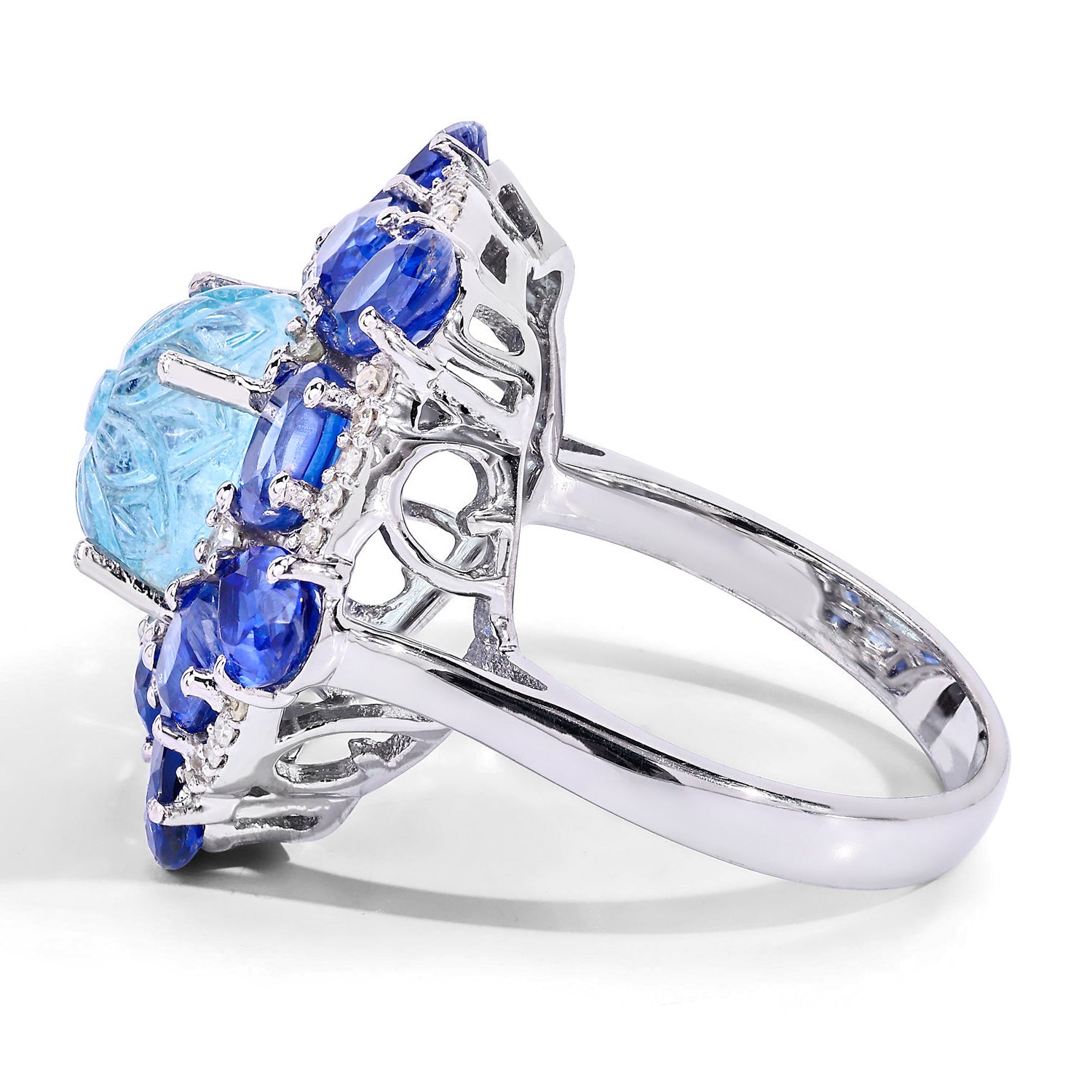 Aquamarine Ring With Kyanite 9.76 Carats Sterling Silver
