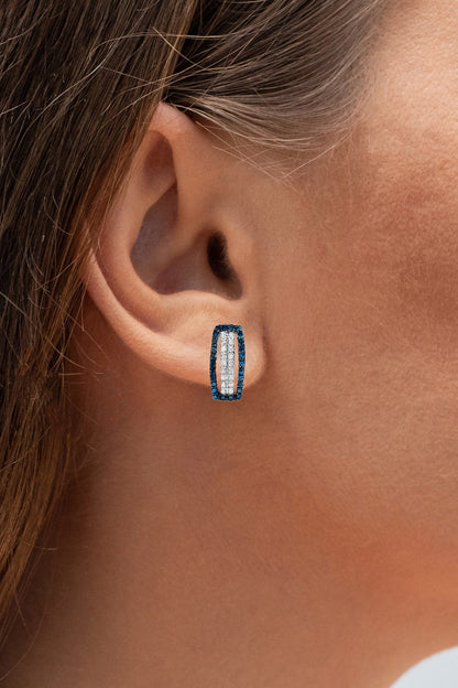 Blue Diamonds Earrings With White Diamonds 0.44 Carats Sterling Silver