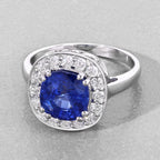 Blue Sapphire Ring With Diamonds 3.86 Carats 18K White Gold
