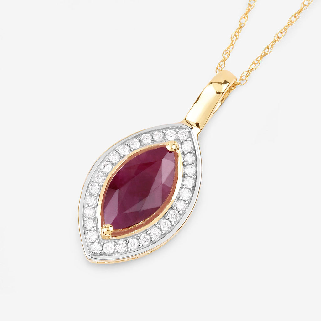 Ruby Pendant With Diamonds 1.5 Carats 10K Yellow Gold