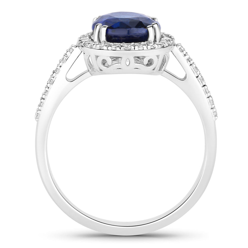 Blue Sapphire Ring With Diamonds 3.06 Carats 18K White Gold