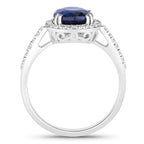 Blue Sapphire Ring With Diamonds 3.06 Carats 18K White Gold