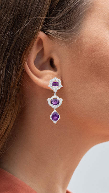 Amethyst Earrings With White Topaz 6.94 Carats Sterling Silver