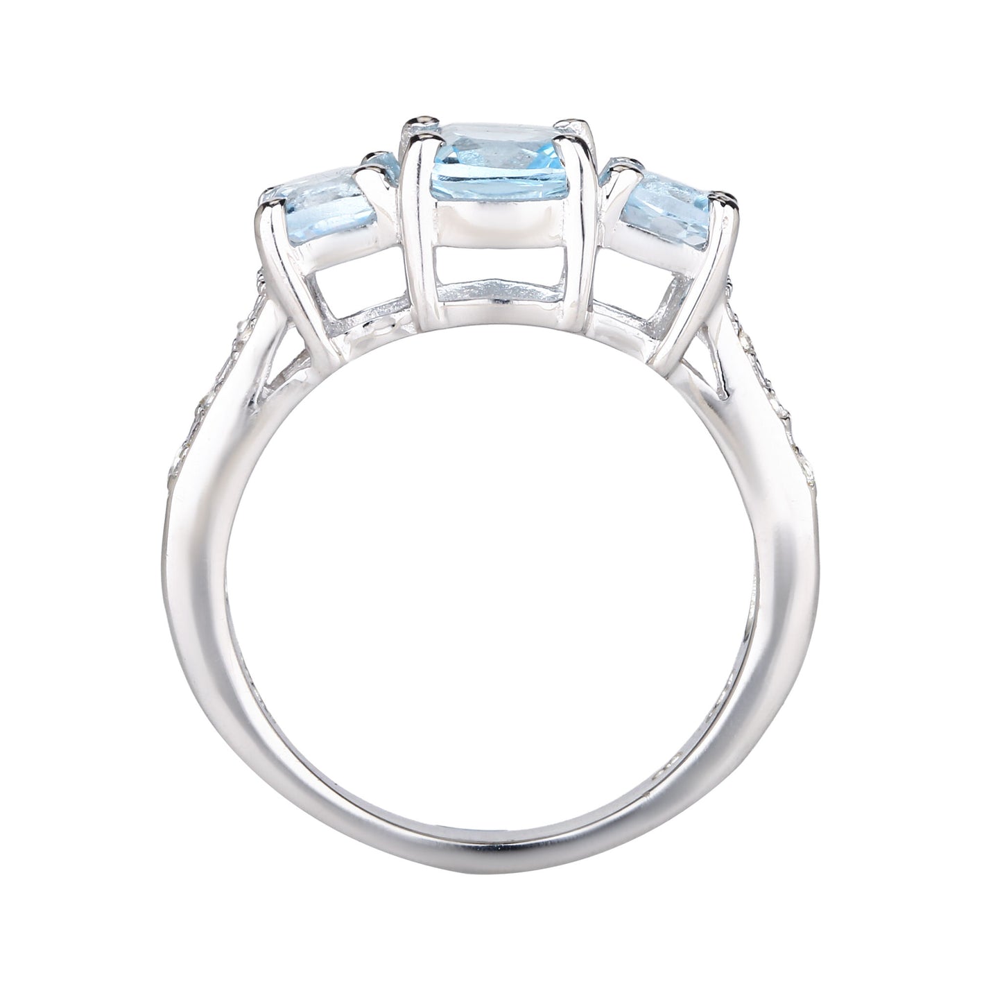 Blue Topaz Ring With White Topaz 1.93 Carats Sterling Silver