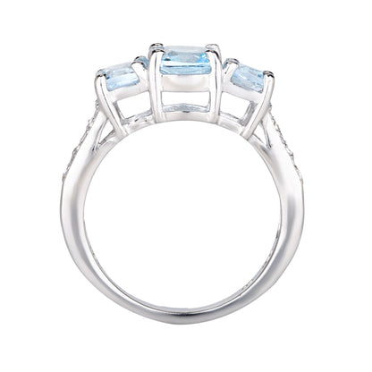Blue Topaz Ring With White Topaz 1.93 Carats Sterling Silver