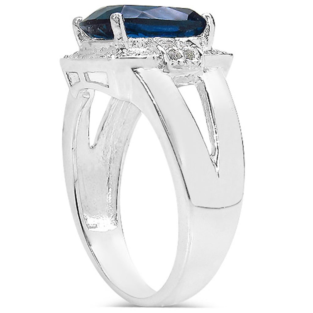 London Blue Topaz Ring With White Topaz 3.6 Carats Sterling Silver