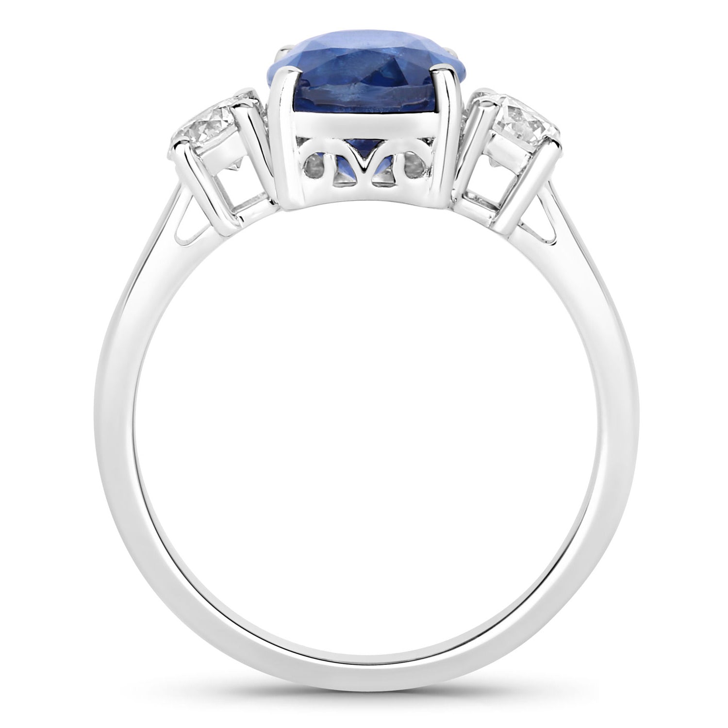 Blue Sapphire Ring With Diamonds 4.32 Carats 18K White Gold