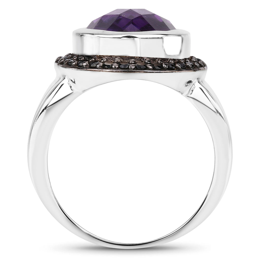 Amethyst Ring With Black Spinel 5.32 Carats Sterling Silver