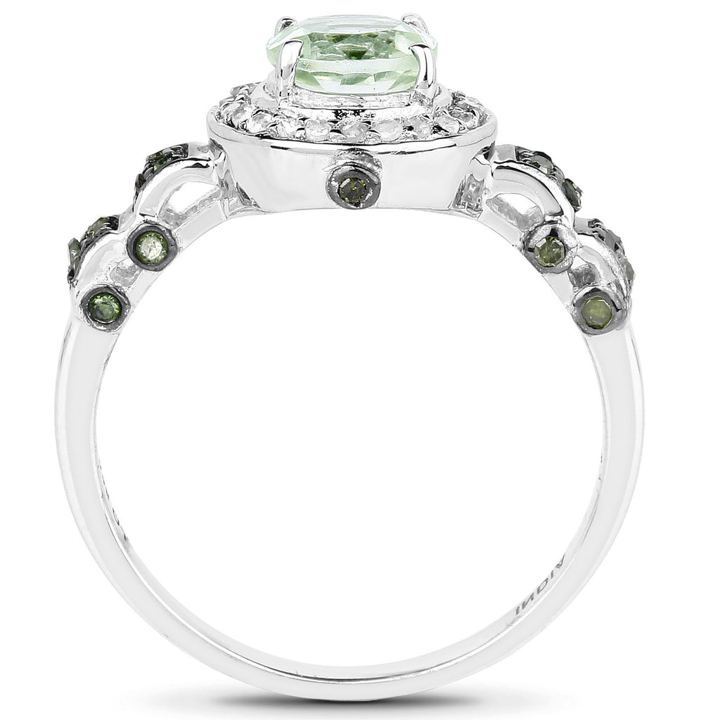 Green Amethyst Ring With Green Diamonds 1 Carats Sterling Silver