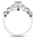 Green Amethyst Ring With Green Diamonds 1 Carats Sterling Silver