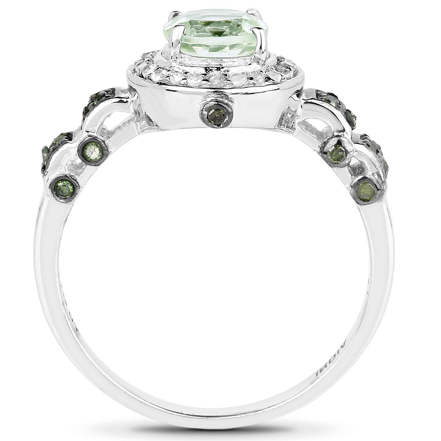 Green Amethyst Ring With Green Diamonds 1 Carats Sterling Silver