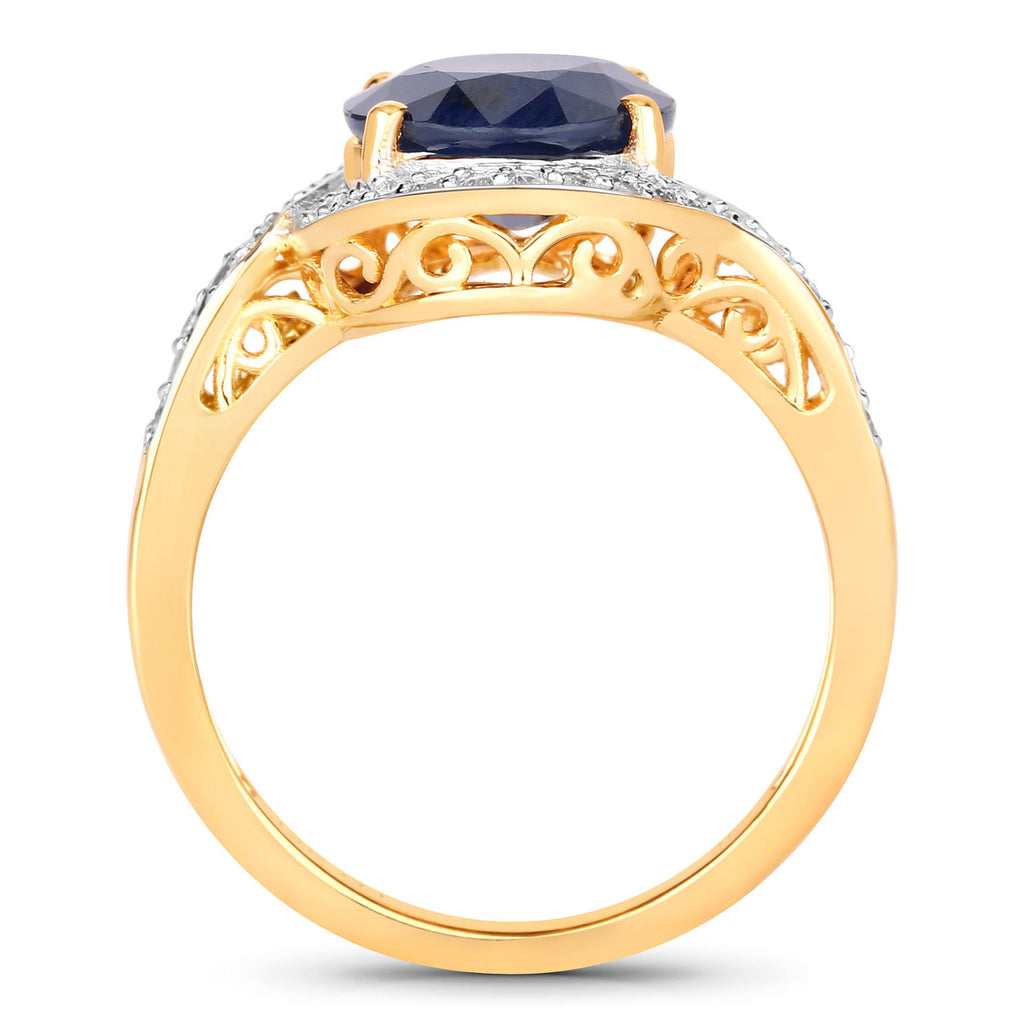 Blue Sapphire Ring With Diamonds 4.66 Carats 14K Yellow Gold